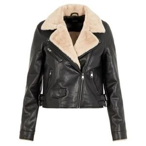 Vero Moda Womens Pilot Faux Leather & Shearling Jacket 16 Black